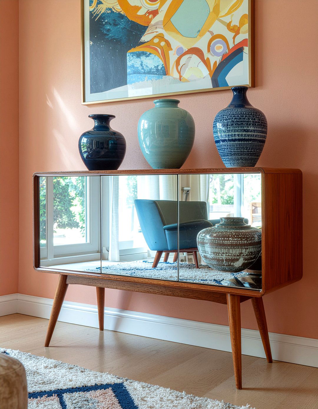 Mid Century Mirrored Sideboard - 30 mirrored buffet dining room ideas