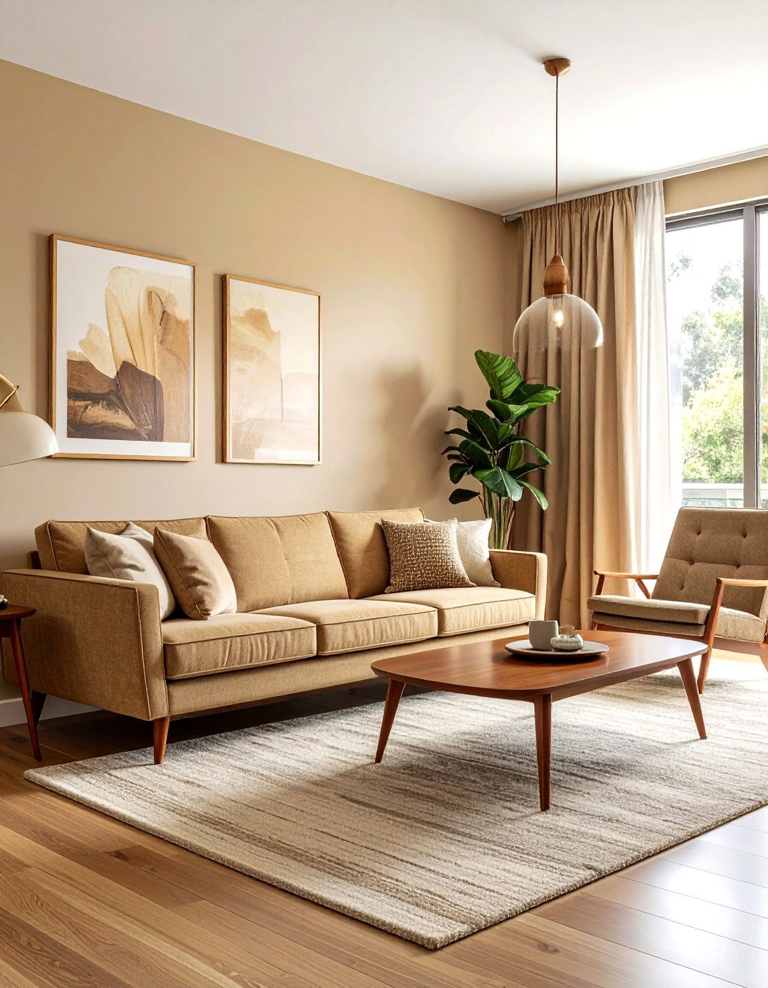 Mid Century Modern Beige Living Room - 30 beige living room design ideas