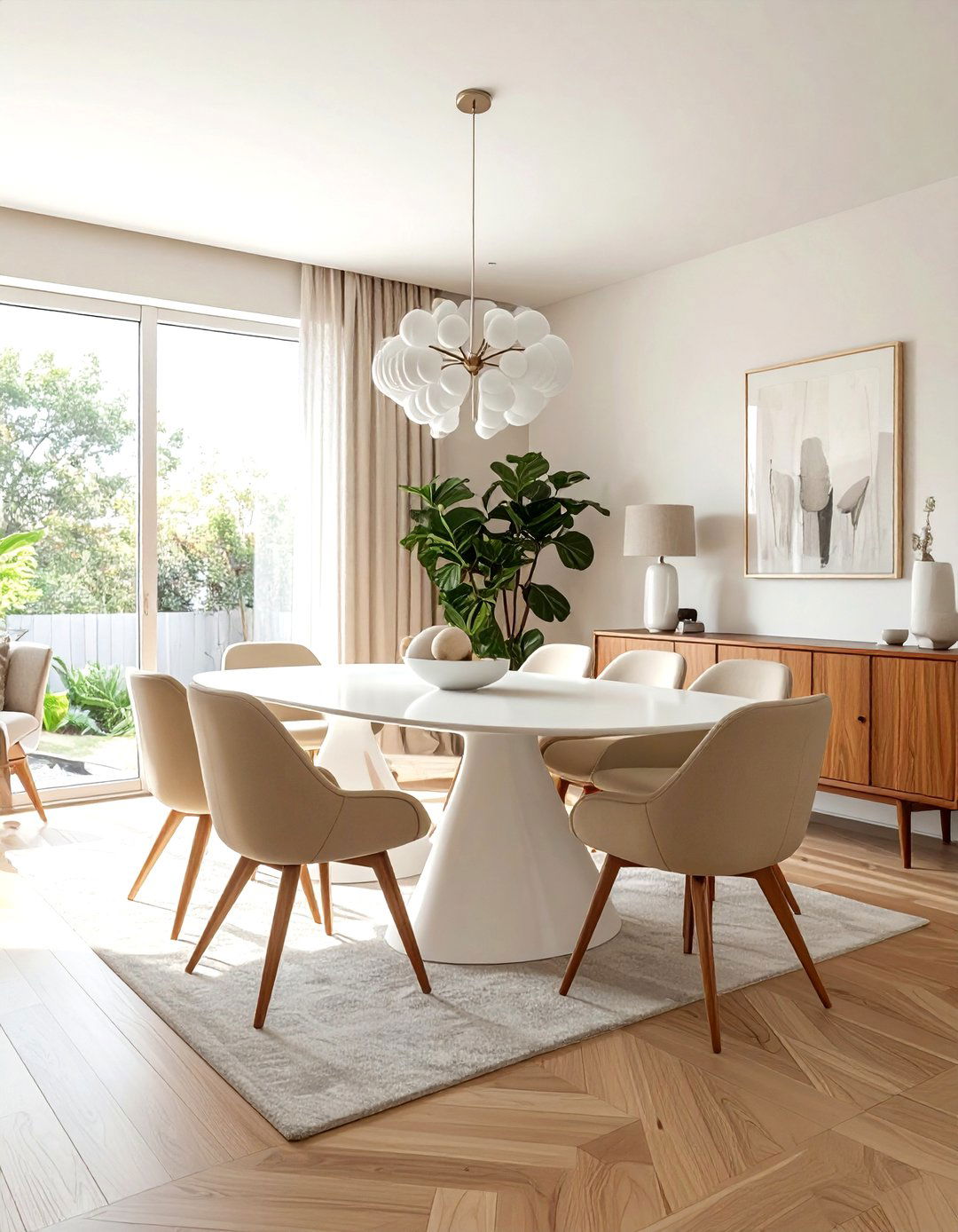 Mid Century Modern Beige White Dining Room - 30 beige and white dining room ideas