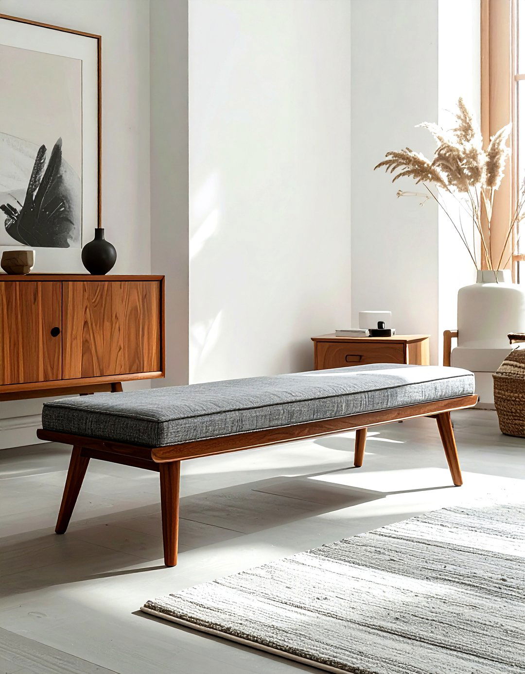 Mid Century Modern Bench - 30 living room bench seating