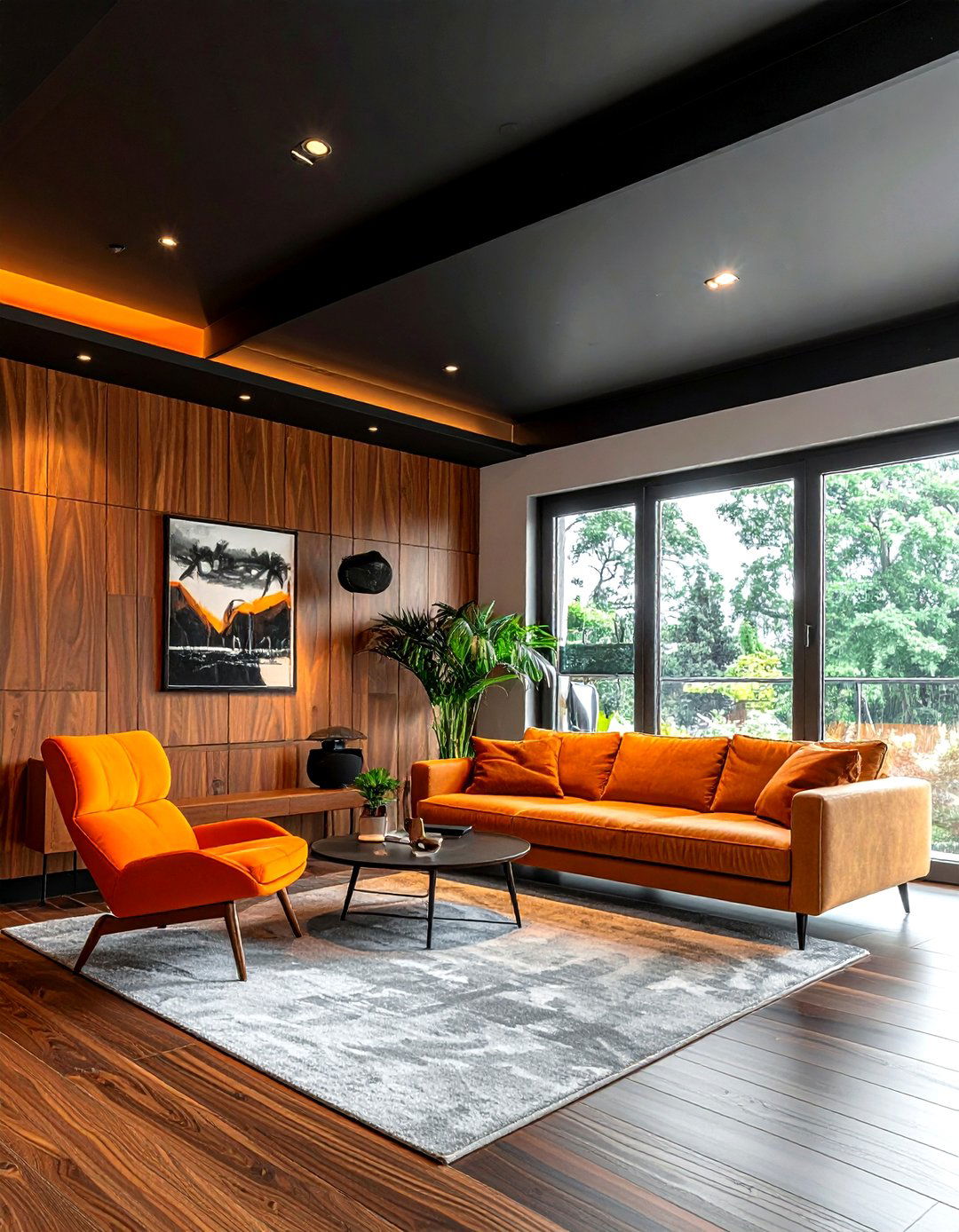 Mid Century Modern Black Ceiling - 30 living room black ceiling ideas