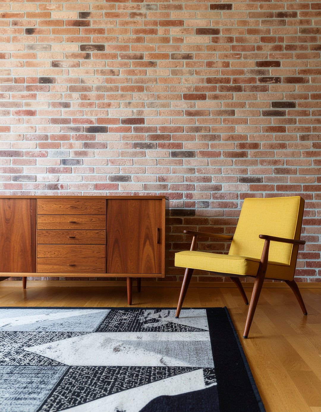 Mid Century Modern Brick Wall - 30 living room brick wall ideas