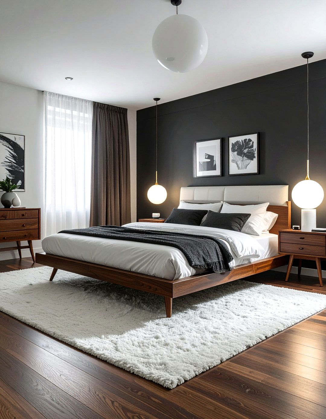 Mid Century Modern Charcoal White Bedroom - 30 charcoal and white bedroom ideas