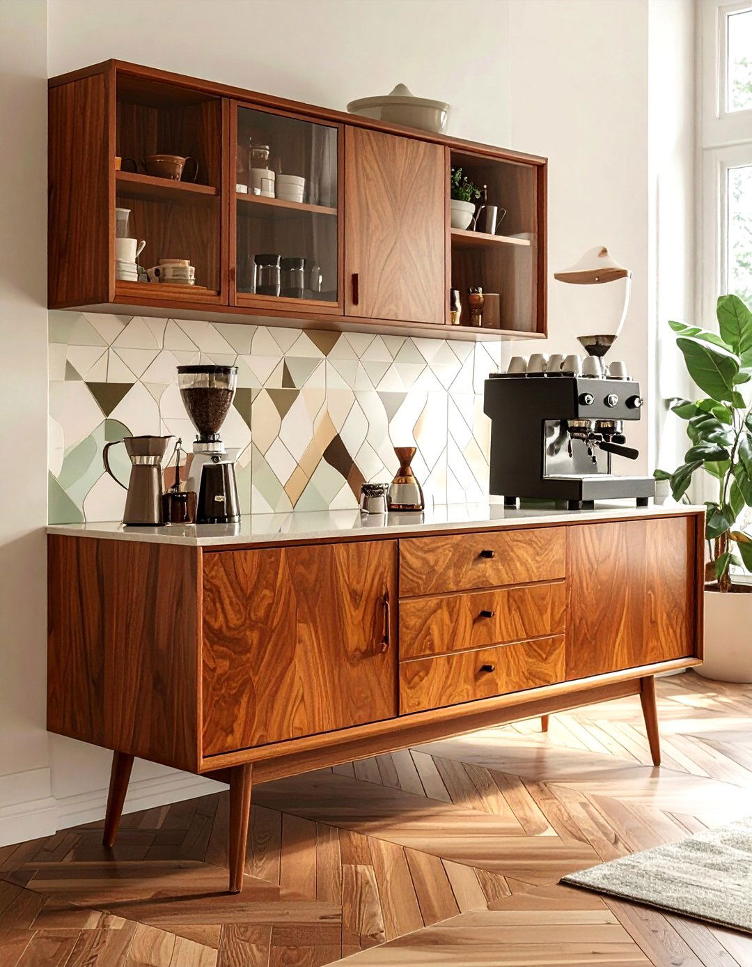 Mid Century Modern Coffee Bar - 30 kitchen coffee nook ideas