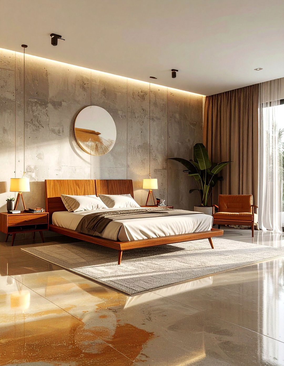 Mid Century Modern Concrete - 30 polished concrete bedroom ideas