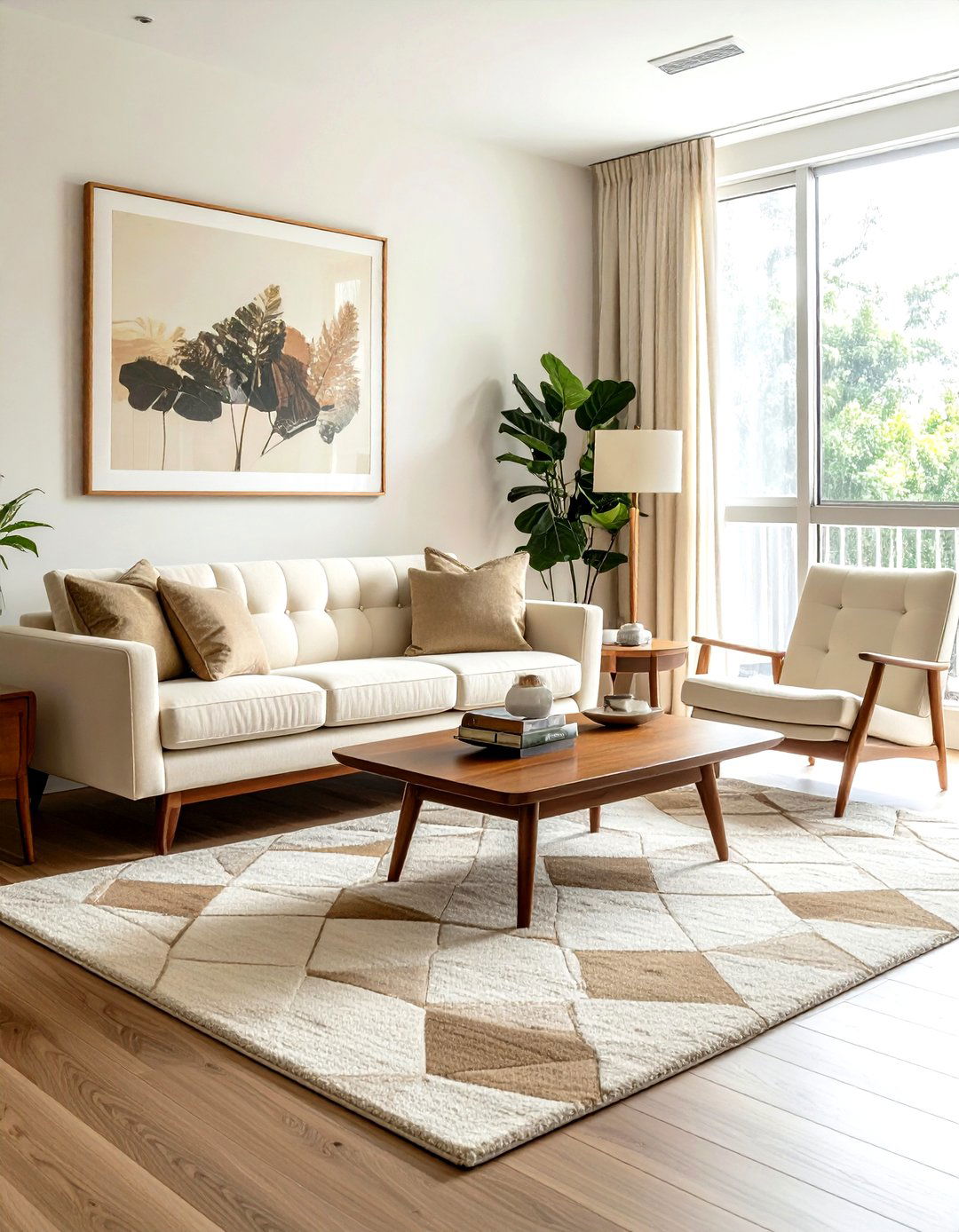 Mid Century Modern Cream - 30 cream living room furniture ideas