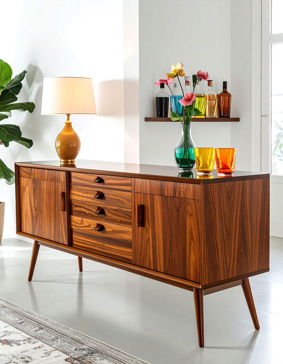 Mid Century Modern Credenza Bar - 30 dining room drink station ideas