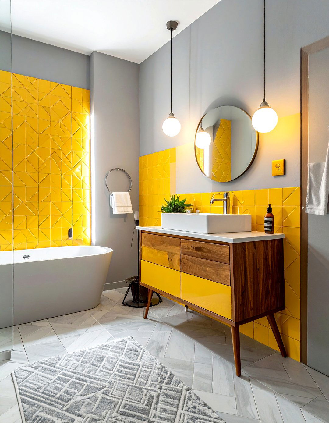 Mid Century Modern Gray Yellow - 30 gray yellow bathroom ideas