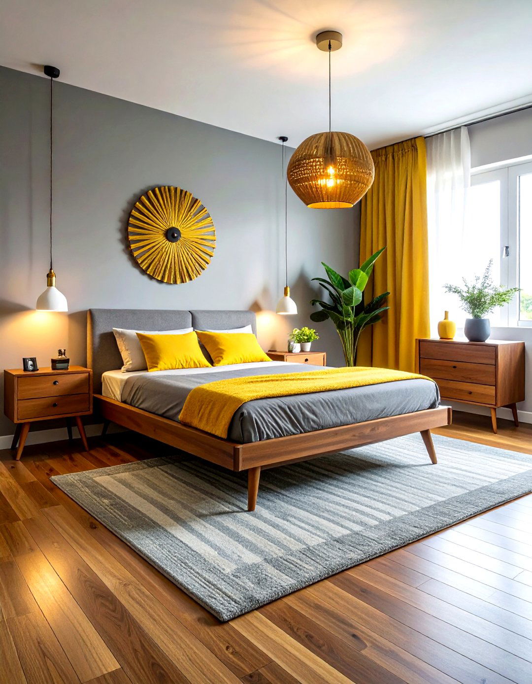 Mid Century Modern Gray Yellow - 30 gray yellow bedroom ideas