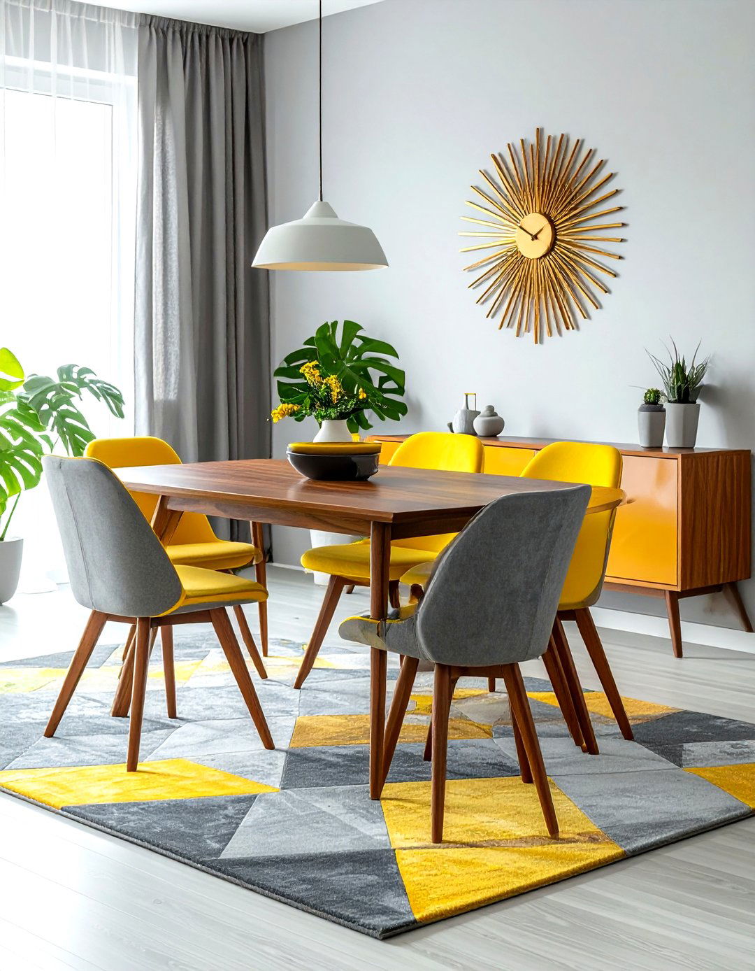 Mid Century Modern Gray Yellow Dining - 30 gray yellow dining room ideas