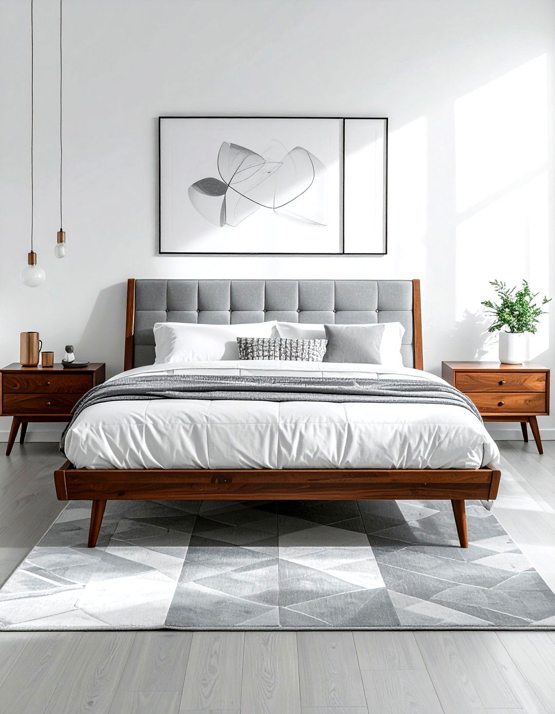 Mid Century Modern Grey White Bedroom - 30 grey and white bedroom ideas