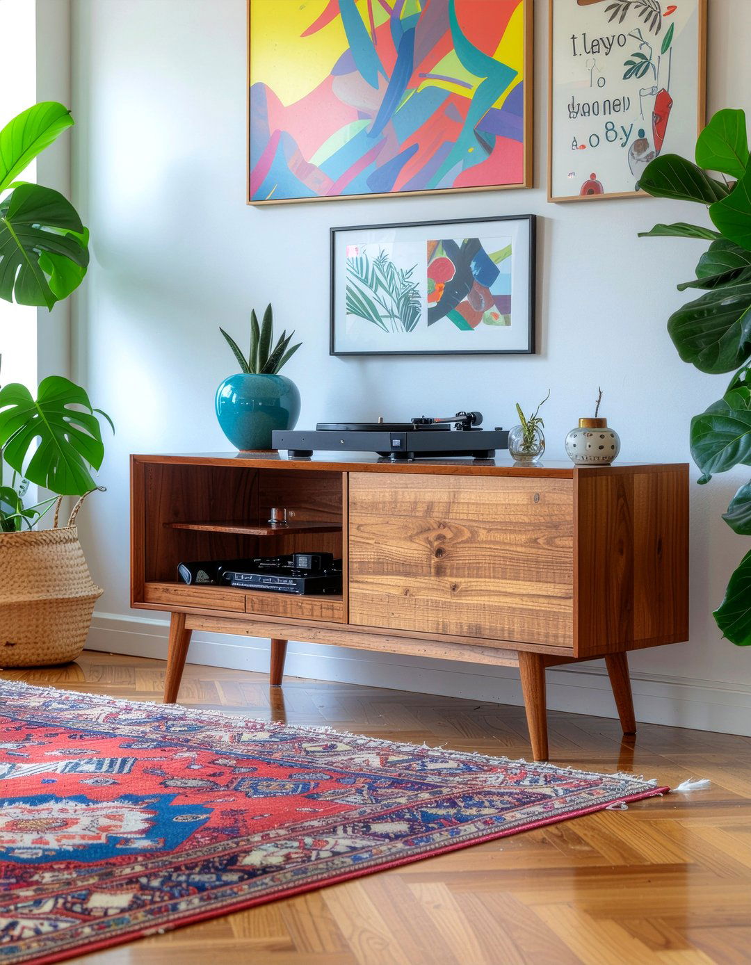Mid Century Modern Media Console - 30 living room entertainment wall ideas