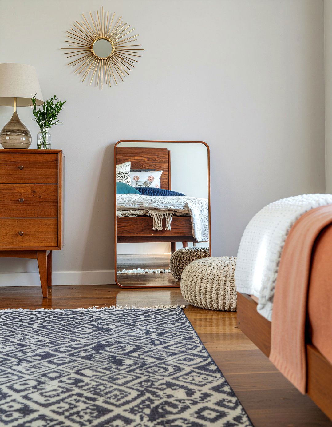 Mid Century Modern Mirror - 30 bedroom leaning mirrors