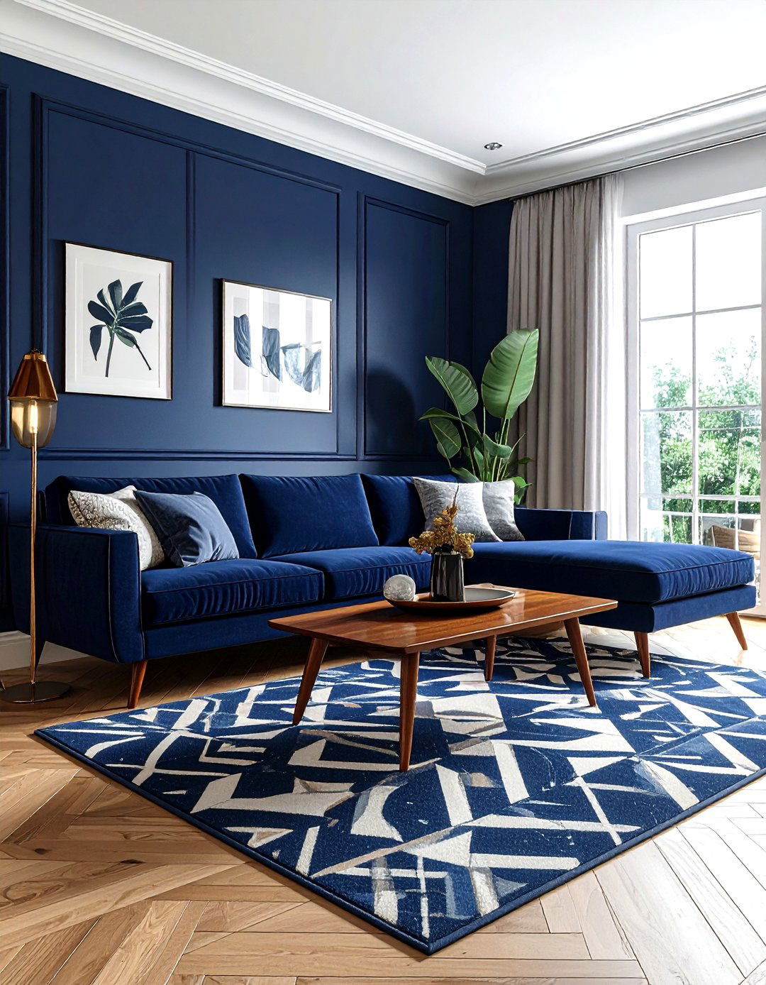 Mid Century Modern Navy Living Room - 30 dark navy living room ideas
