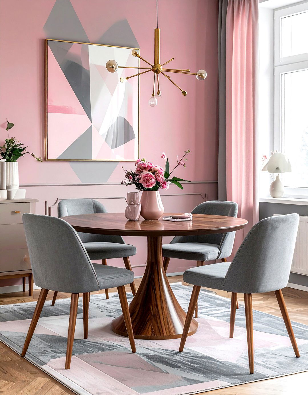 Mid Century Modern Pink Gray Dining Room - 30 pink and gray dining room ideas