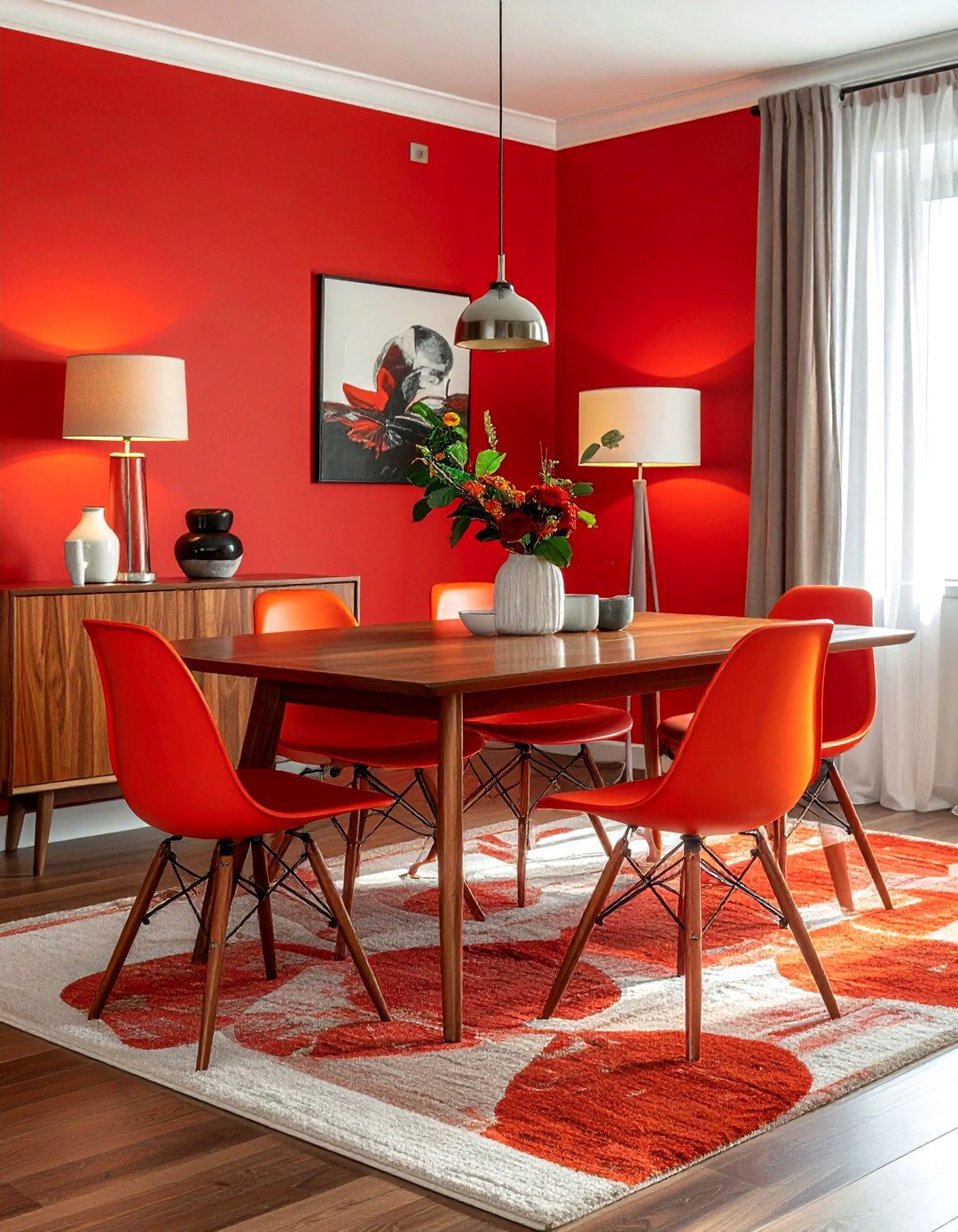 Mid Century Modern Red - 30 red dining room ideas