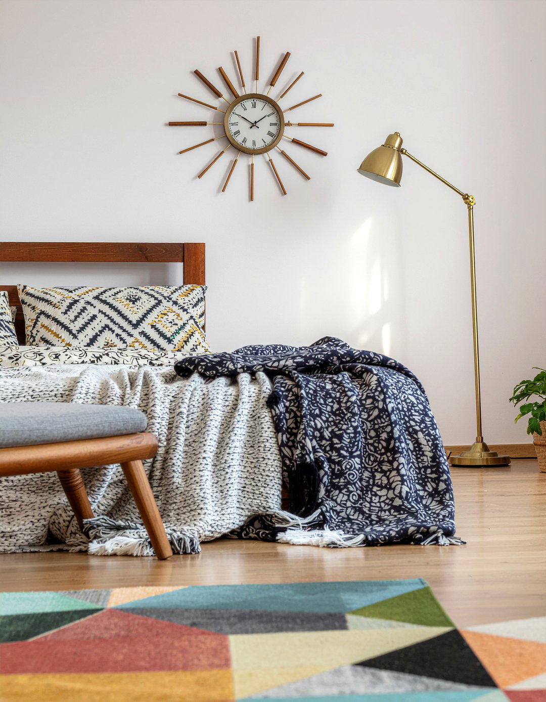 Mid Century Modern Sunburst Clock - 30 bedroom wall clocks