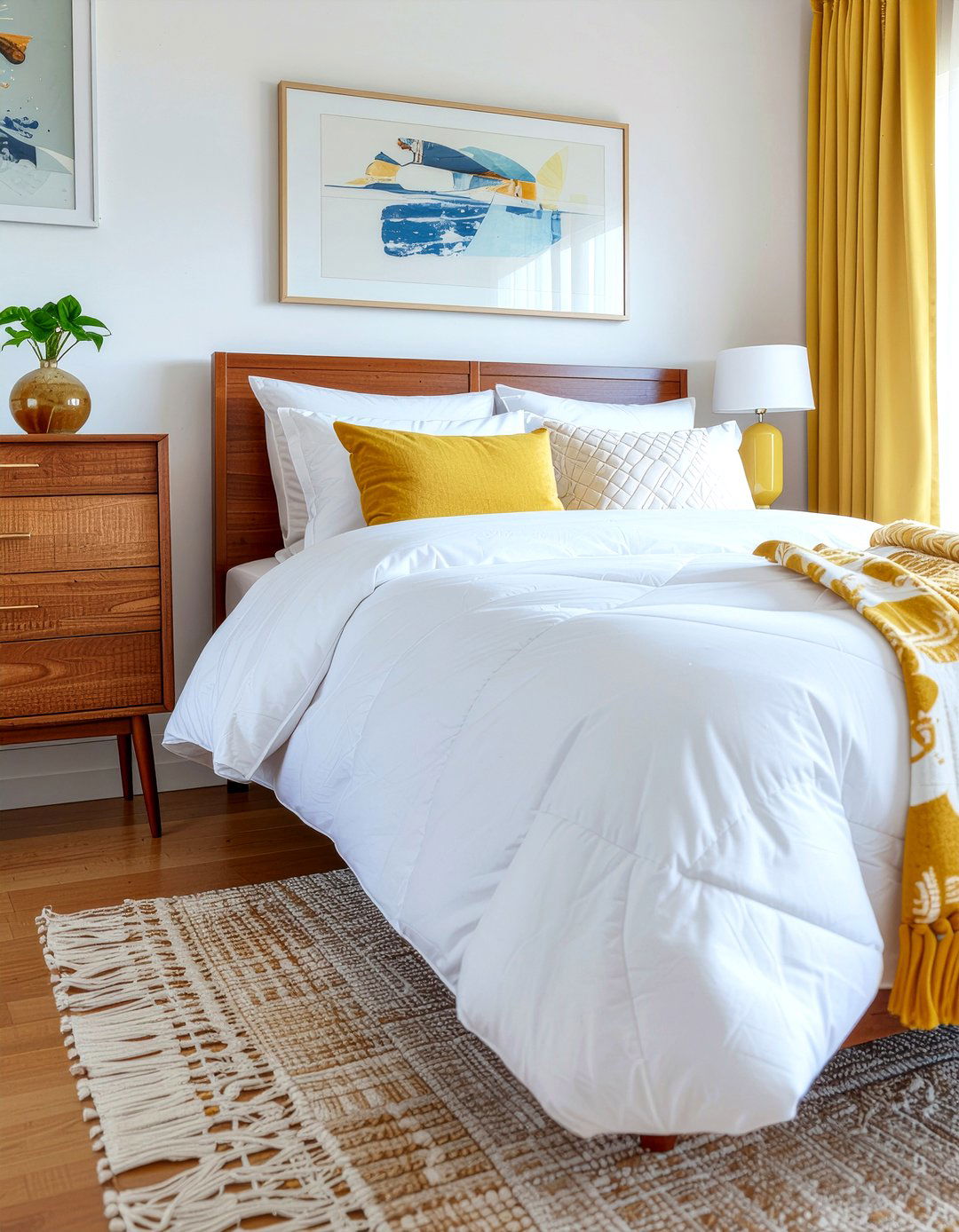 Mid Century Modern White Bedding - 30 bedroom white bedding ideas