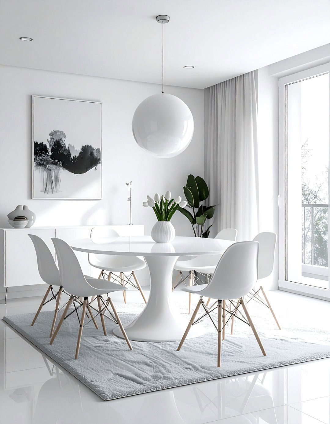 Mid Century Modern White Dining Room - 30 all white dining room ideas
