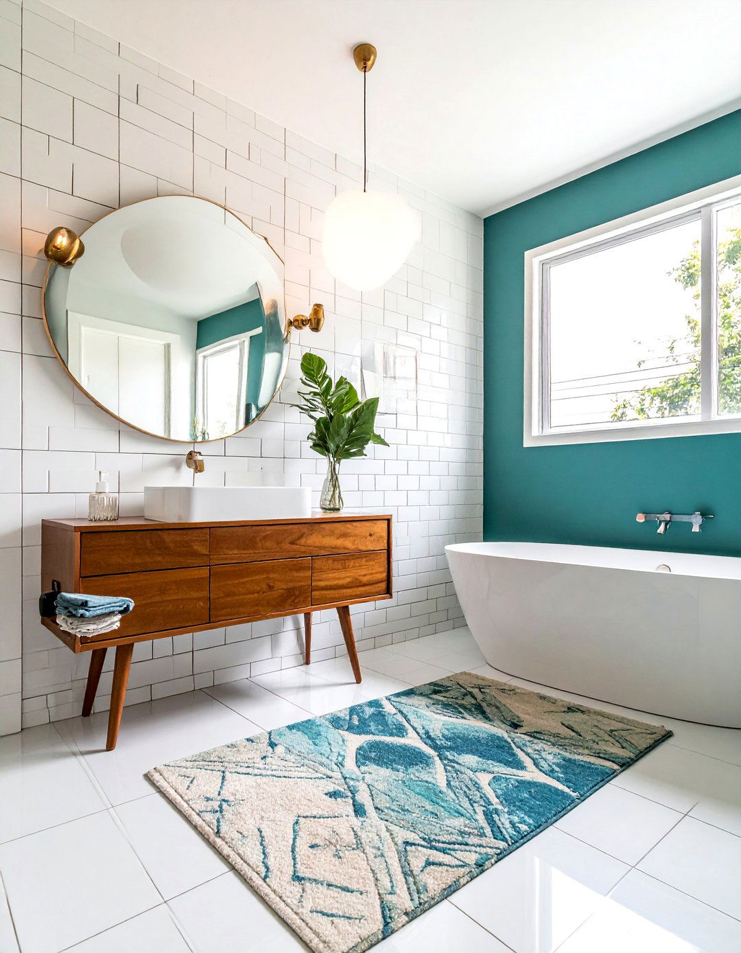 Mid Century Modern White Subway Tile - 30 white subway tile bathroom ideas