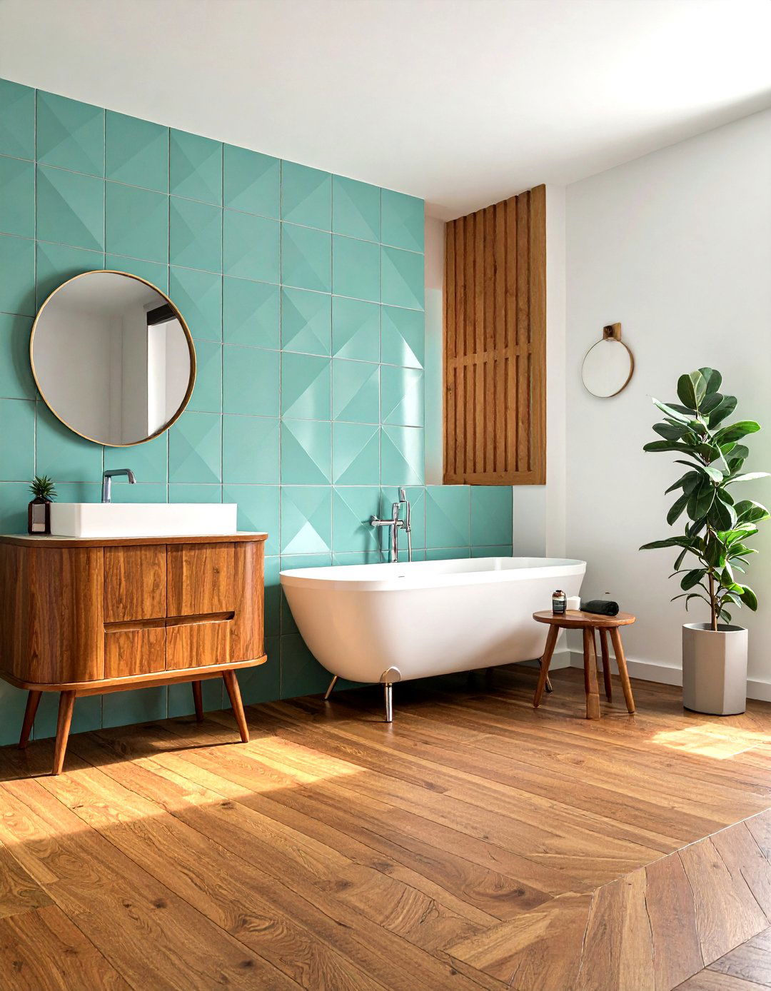 Mid Century Modern Wood Floor Bathroom - 30 wood floor bathroom ideas