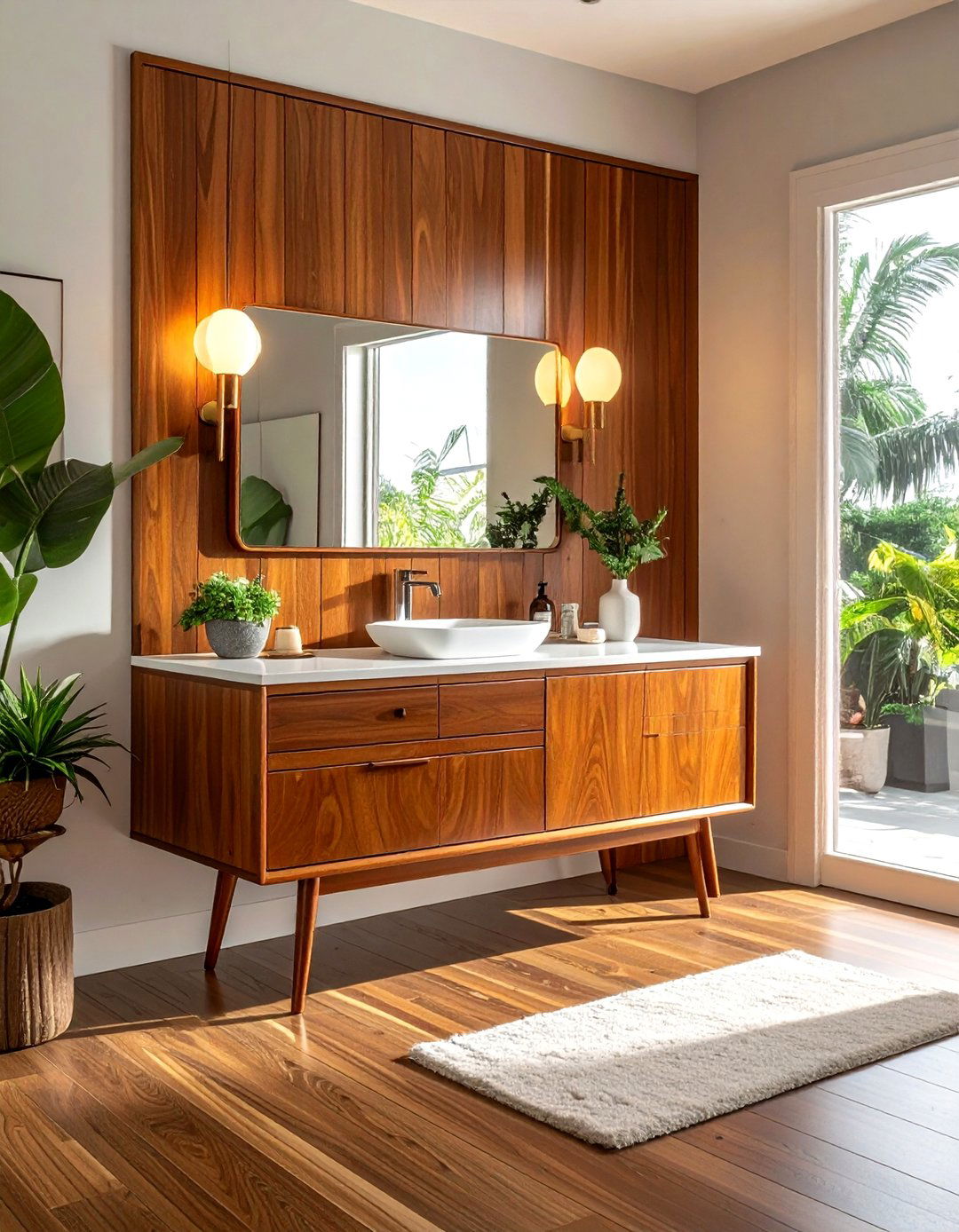 Mid Century Modern Wood Vanity - 30 wood bathroom ideas