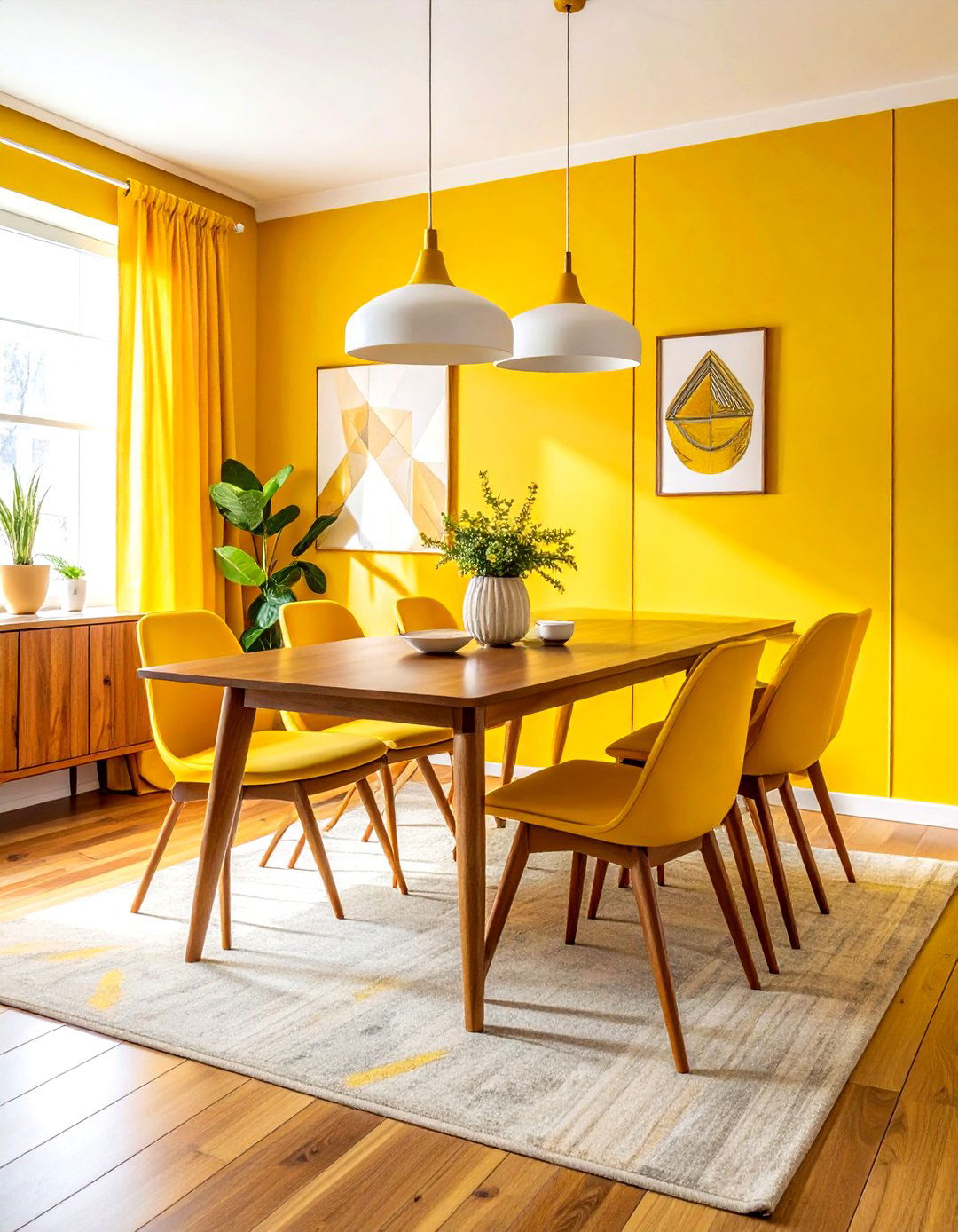 Mid Century Modern Yellow Dining Room - 30 bright yellow dining room ideas