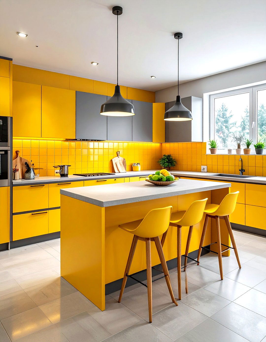 Mid Century Modern Yellow Gray Kitchen - 30 gray yellow kitchen ideas