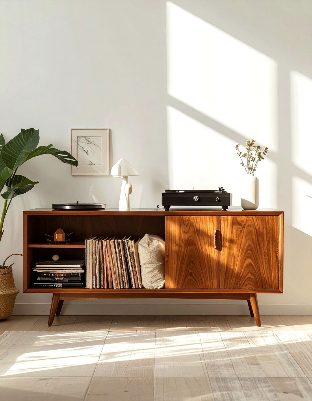 Mid Century Sideboard - 30 living room pillow storage ideas