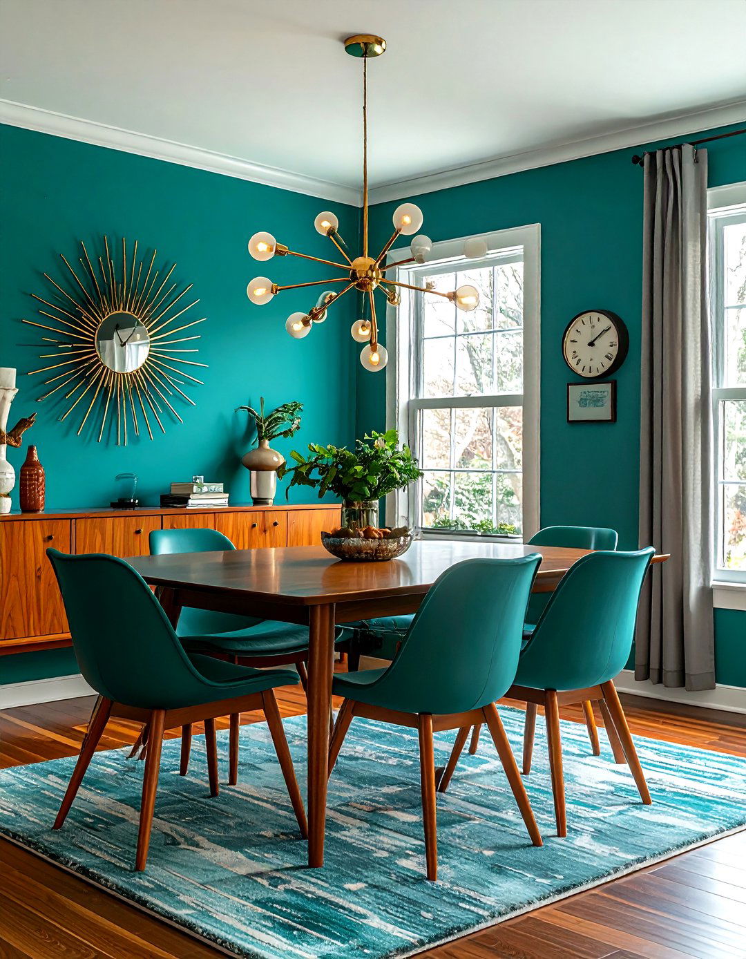 Mid Century Teal Dining Room - 30 cool teal dining room ideas