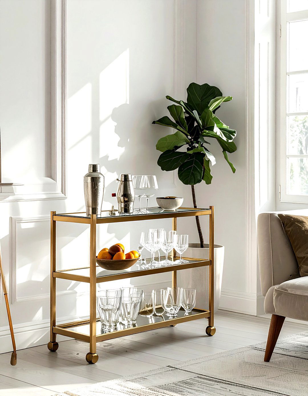 Mid century bar cart - 30 living room mid-century furniture ideas