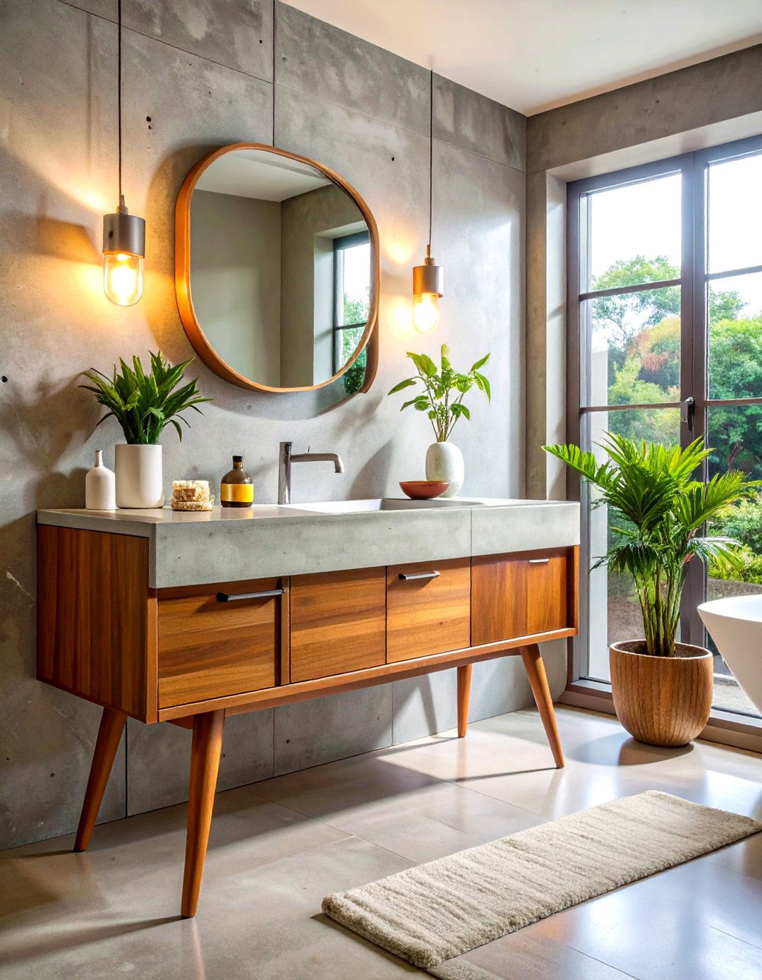 Mid century concrete vanity - 30 concrete countertop bathroom ideas
