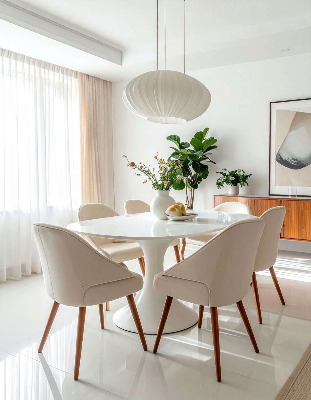 Mid century cream and white dining room - 30 cream and white dining room ideas