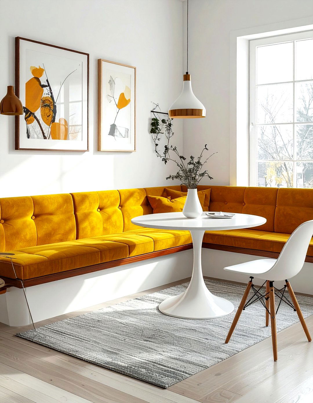 Mid century dining nook - 30 L-shaped banquette dining ideas
