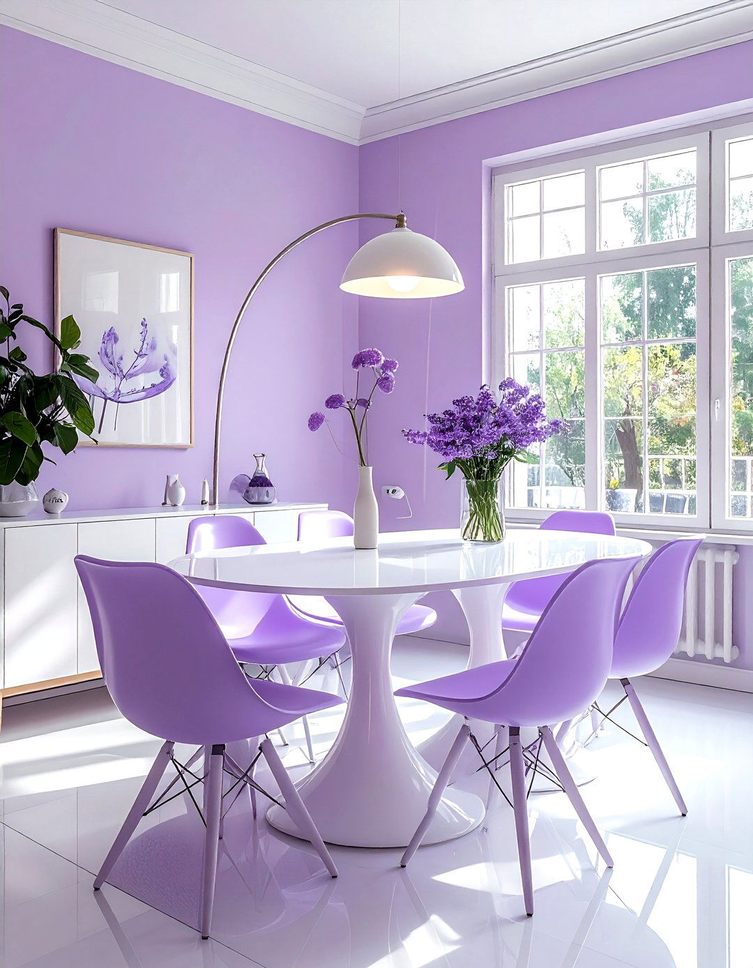 Mid century lavender dining room - 30 lavender and white dining room ideas