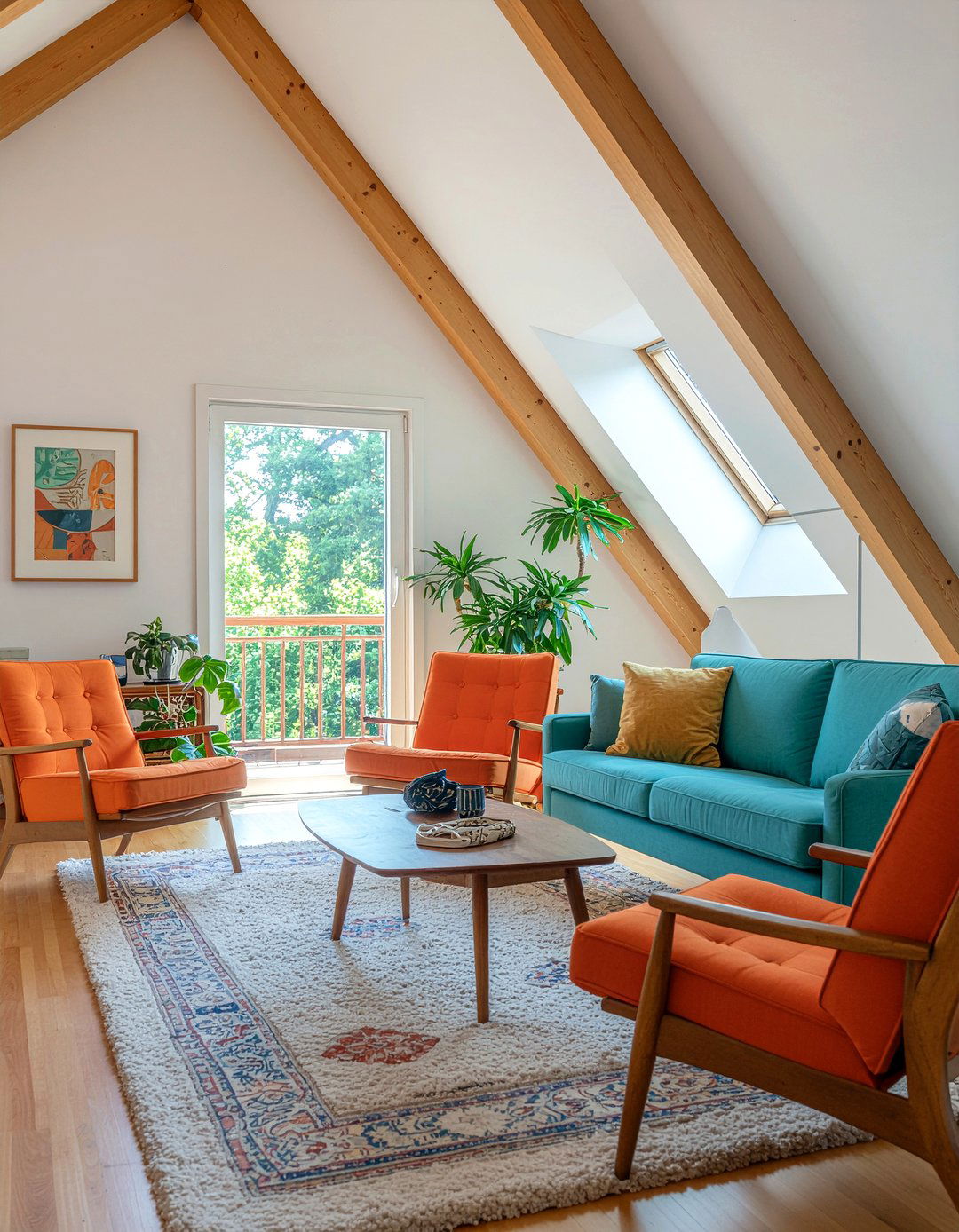 Mid century modern attic living room - 30 sloped ceiling living room ideas