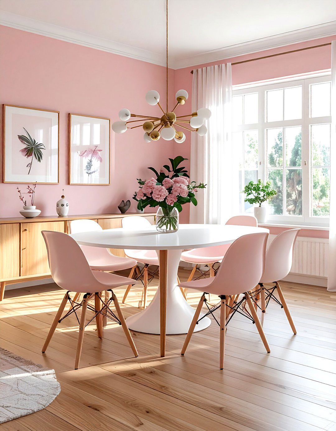 Mid century modern blush dining - 30 blush and white dining room ideas