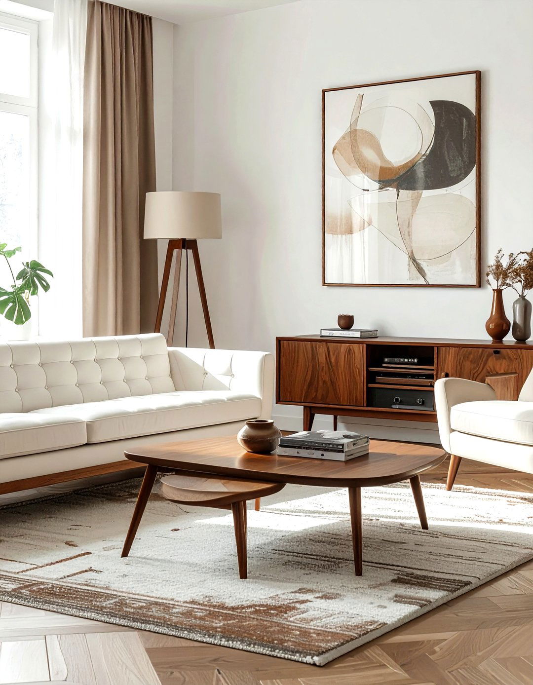 Mid century modern brown living room - 30 brown and white living room ideas