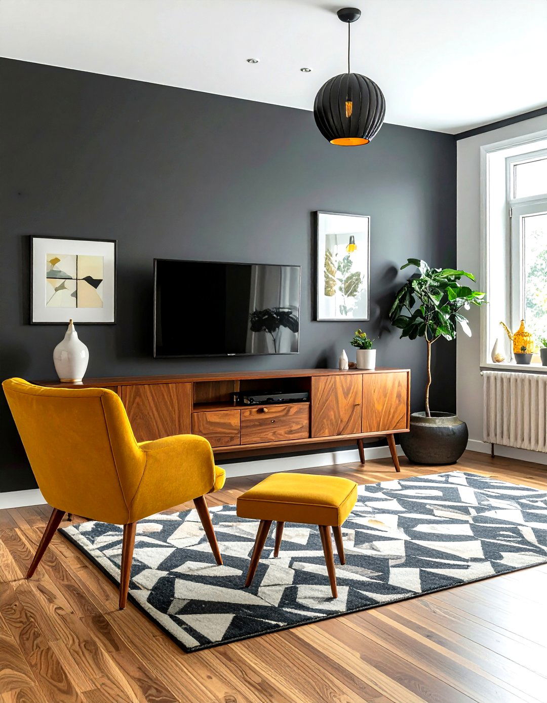 Mid century modern charcoal living room - 30 dark charcoal living room ideas