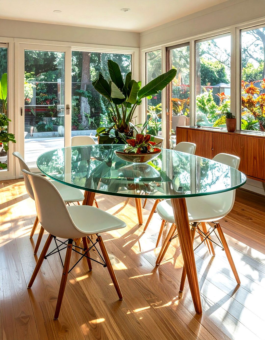 Mid century modern glass table - 30 glass dining table ideas