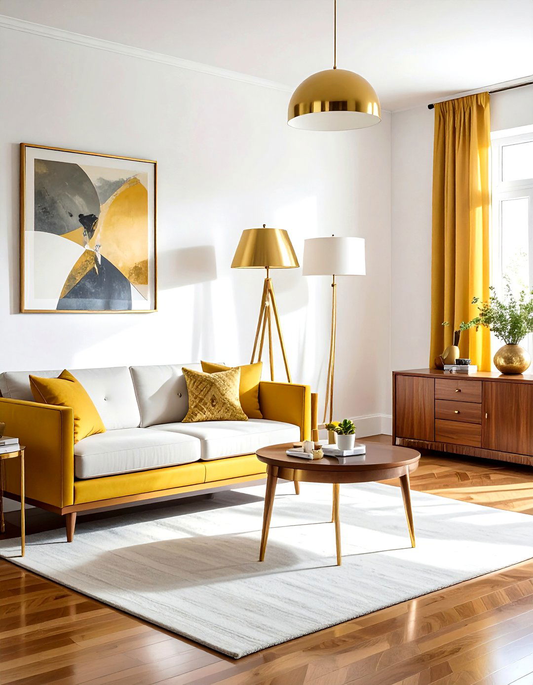 Mid century modern gold living room - 30 gold living room decor ideas
