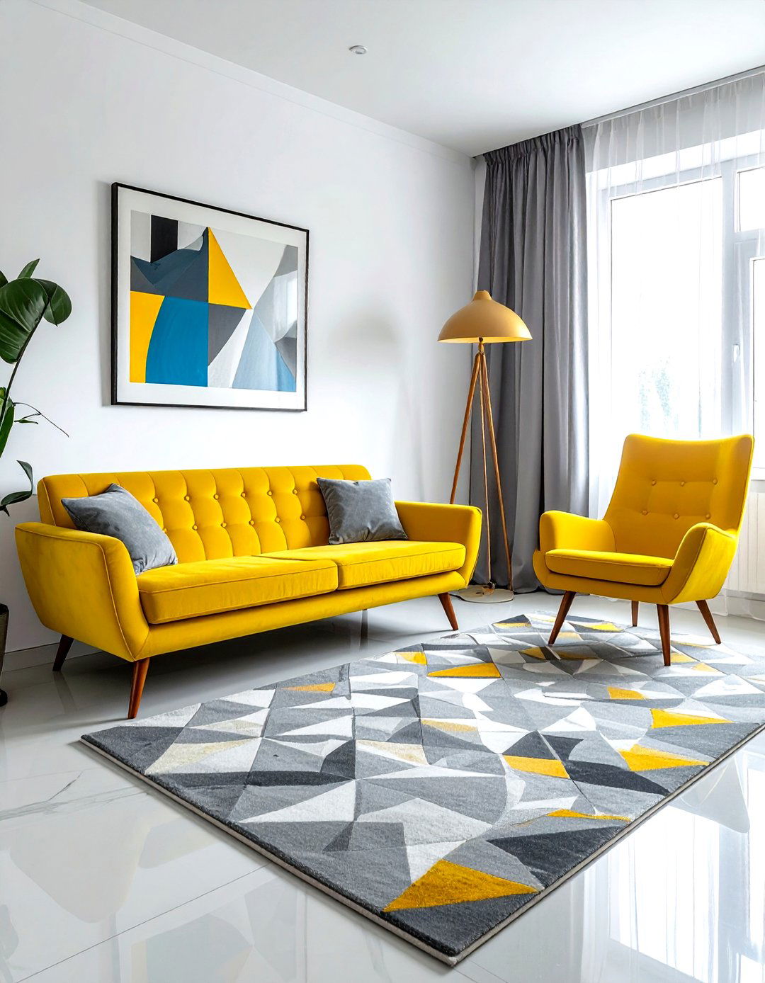 Mid century modern gray and yellow - 30 gray and yellow living room ideas