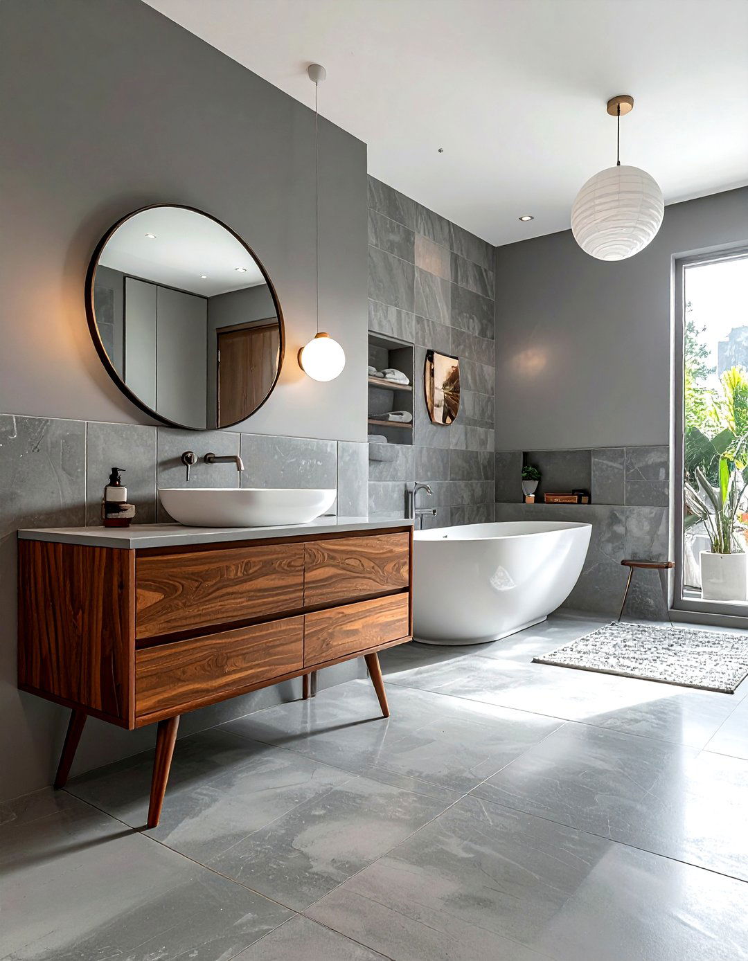 Mid century modern gray bathroom - 30 gray bathroom decor ideas