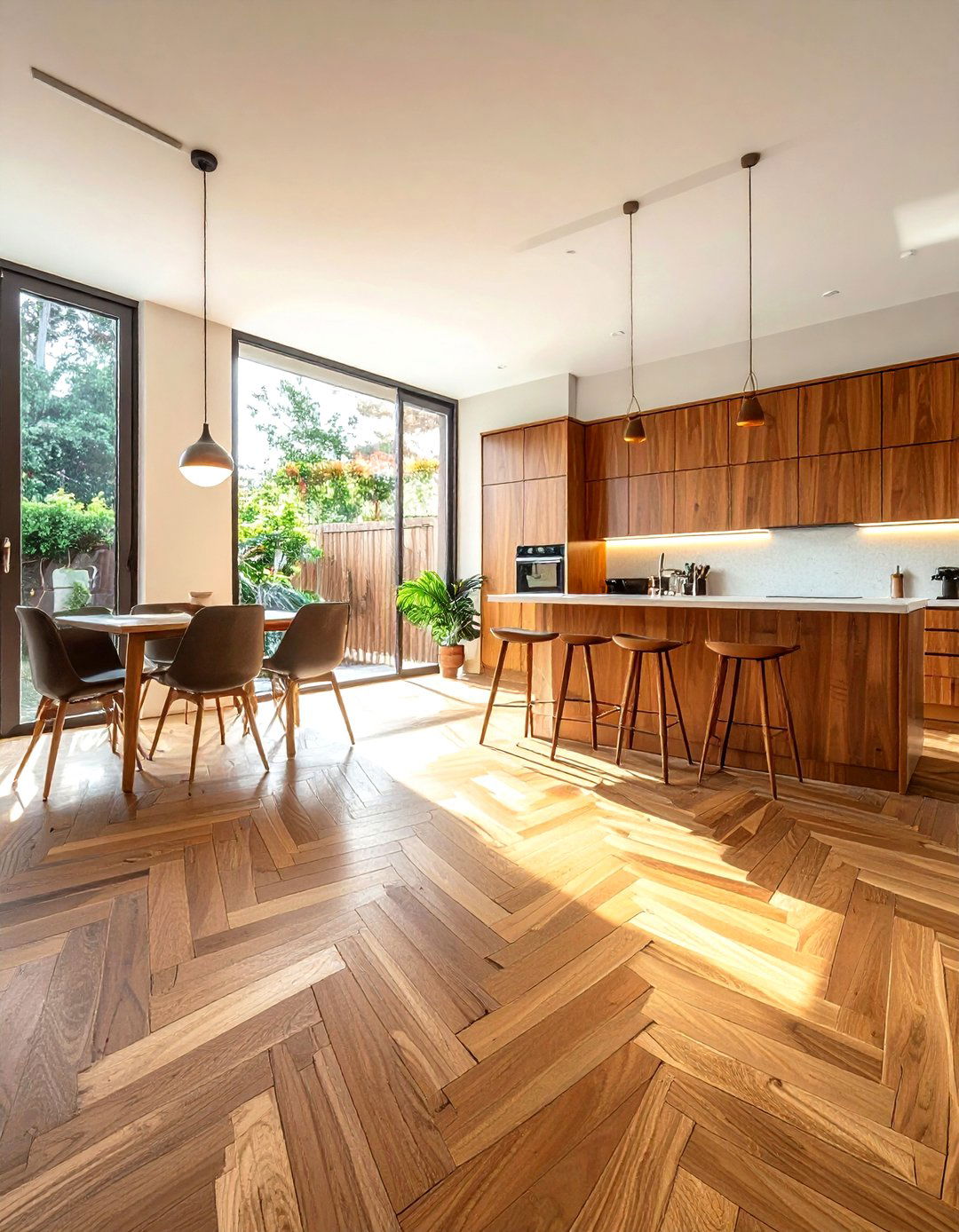 Mid century modern kitchen herringbone - 30 herringbone floor kitchen ideas