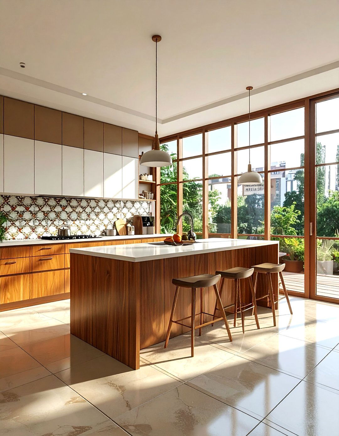 Mid century modern kitchen with floor windows - 30 natural light kitchen ideas