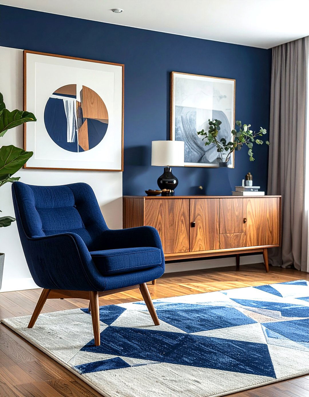 Mid century modern navy living room - 30 navy living room ideas