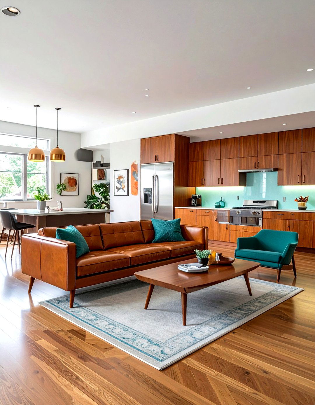 Mid century modern open concept - 30 living room kitchen combo ideas