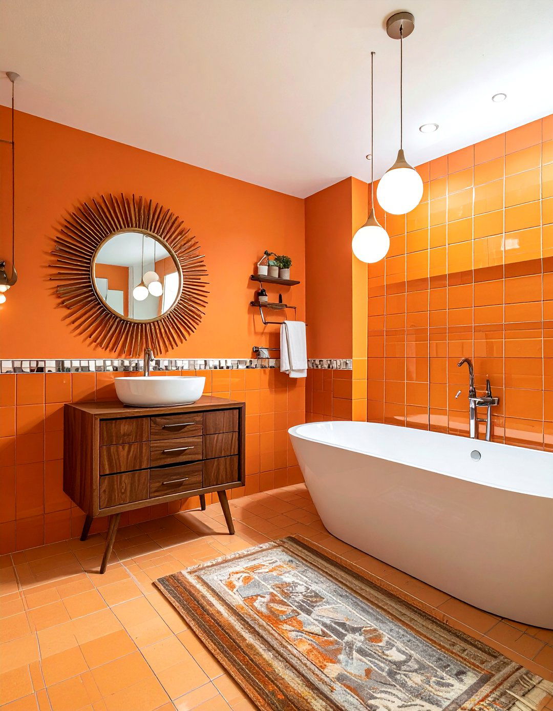 Mid century modern orange bathroom - 30 orange bathroom decor ideas