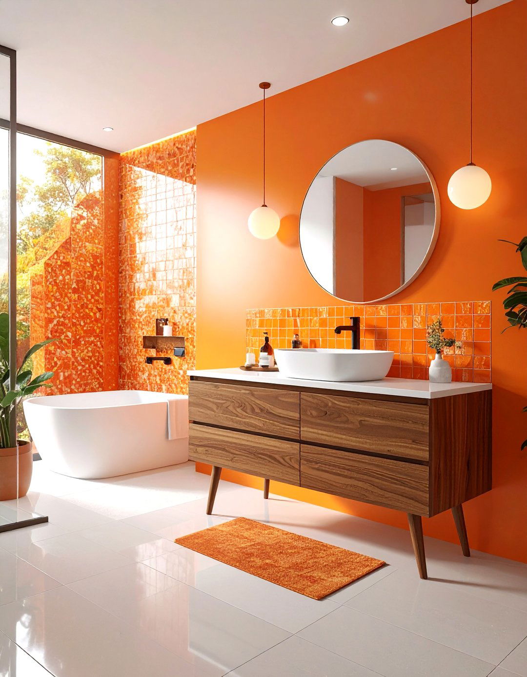 Mid century modern orange bathroom - 30 bright orange bathroom ideas