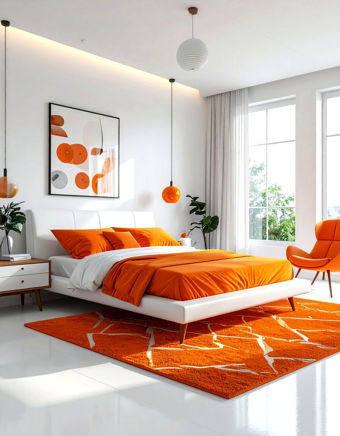 Mid century modern orange bedroom - 30 orange and white bedroom ideas
